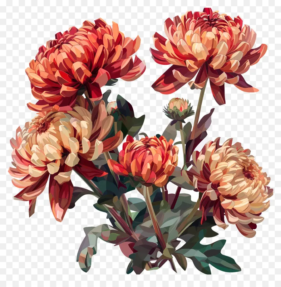 Dijital çiçek，Dahlia Buket PNG
