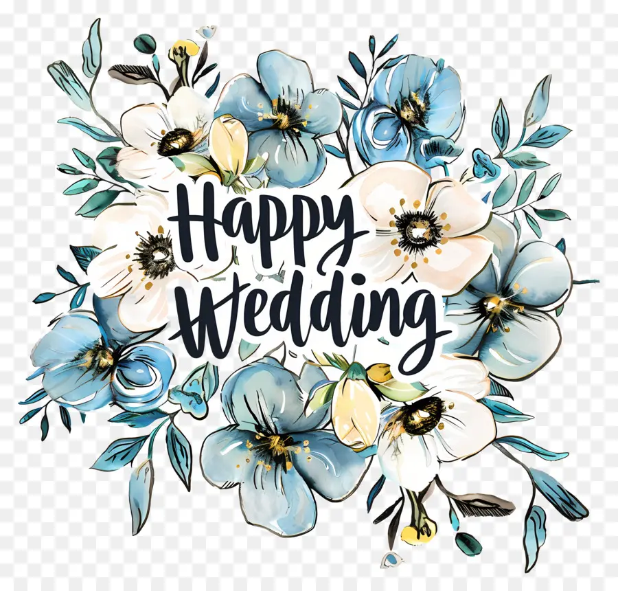 Mutlu Düğün，Mavi Ve Beyaz çiçekler PNG