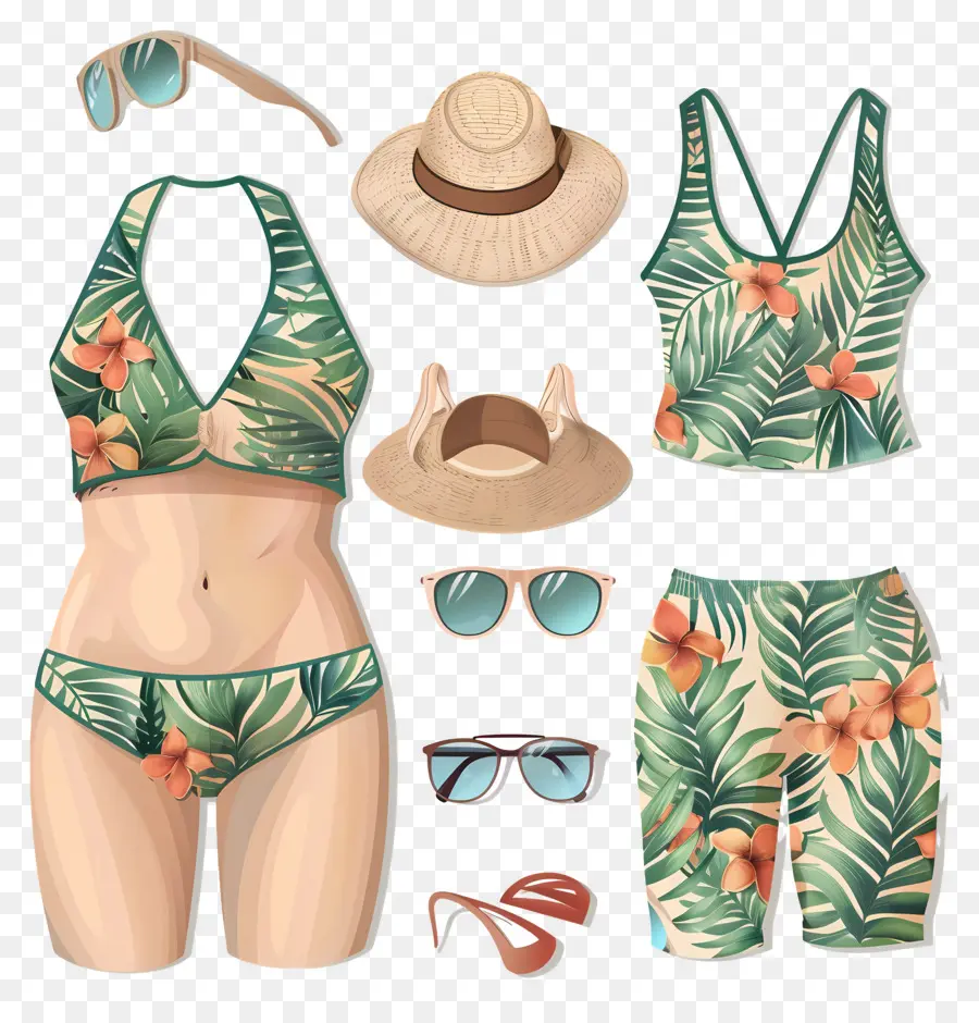 Yaz Kıyafeti，Floral Bikini PNG