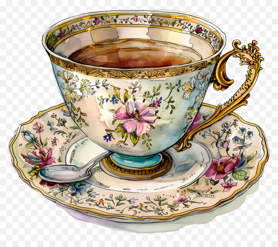 Çay Kupası，Vintage çay Bardağı Ve Tabağı PNG