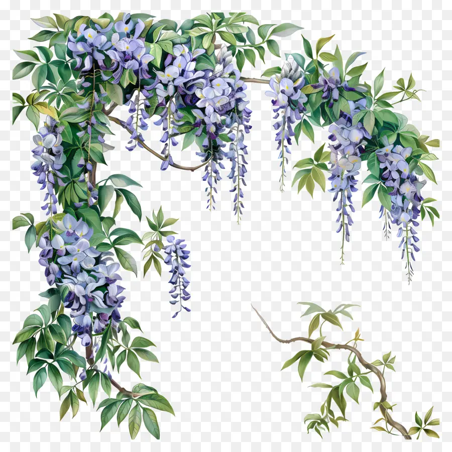 Wisteria Vine，Mor çiçekler PNG