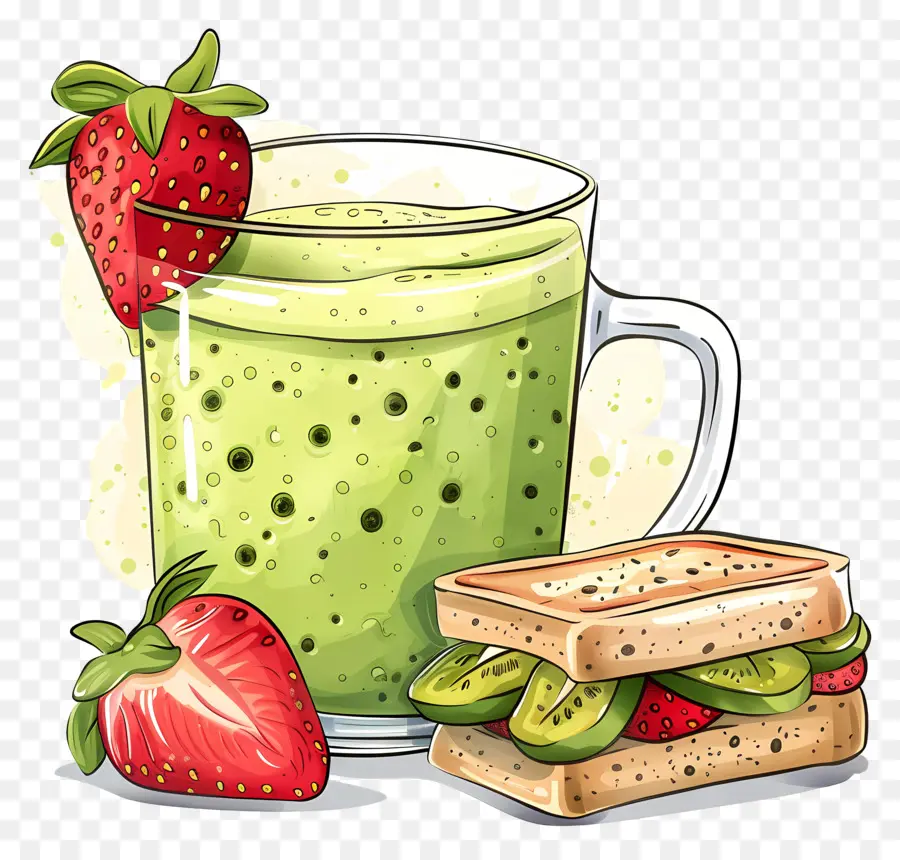 Matcha Içeceği，Smoothie Ve Sandviç PNG