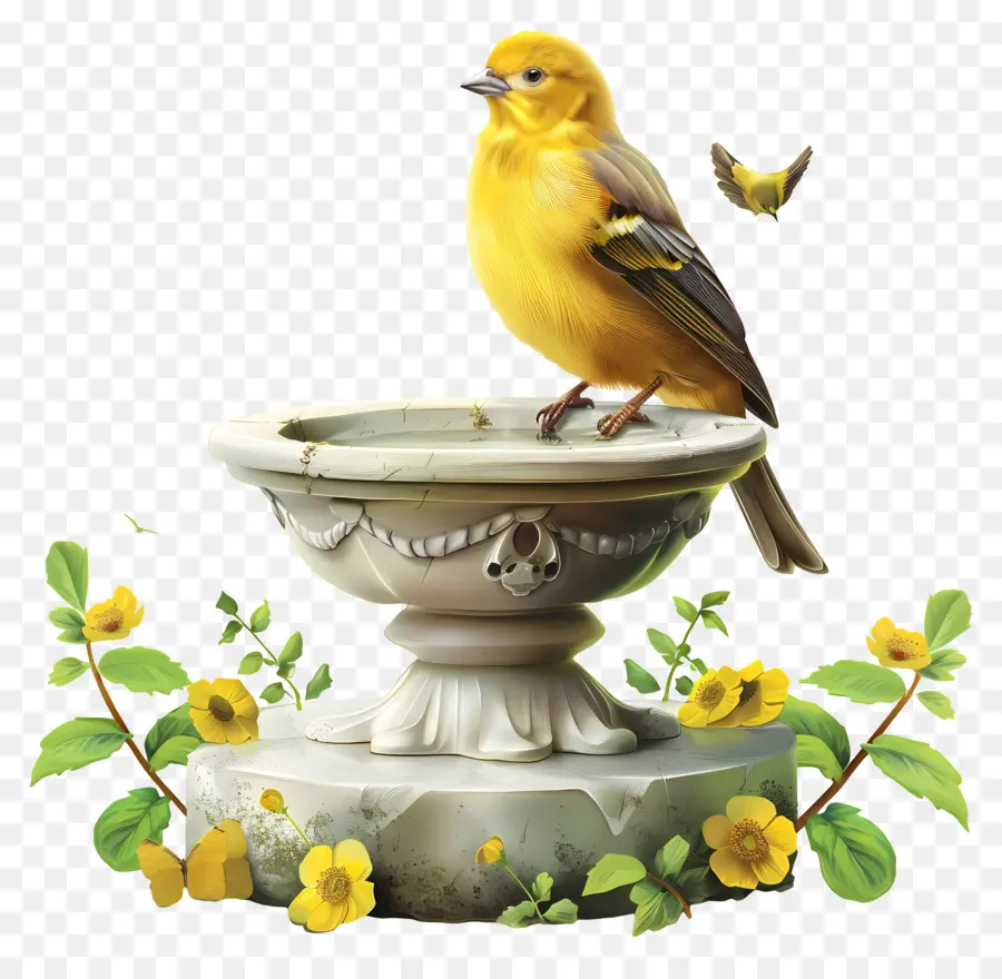 Kuş Banyosu，Sarı Kuş PNG