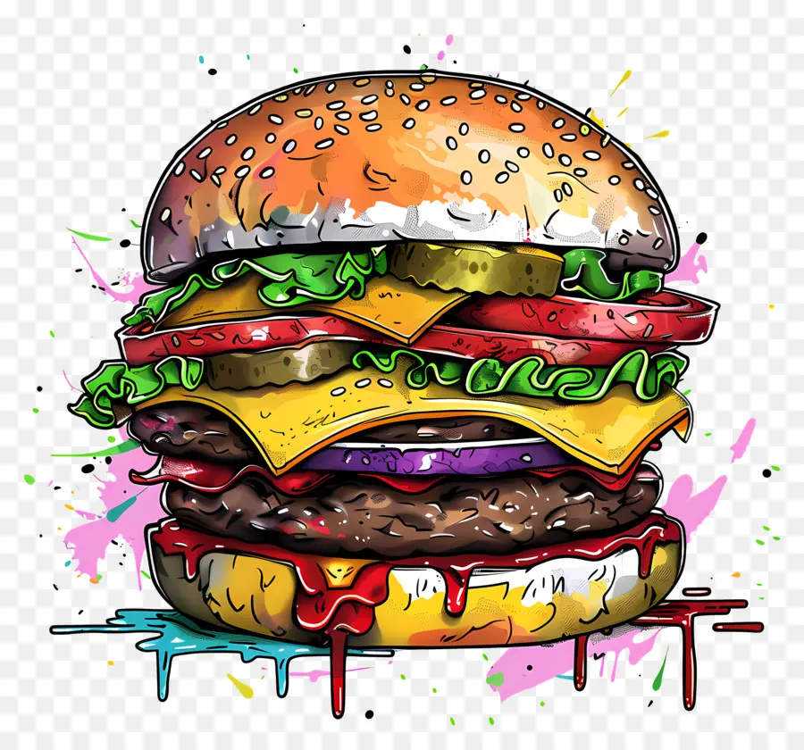 Çift çizburger，Hamburger PNG