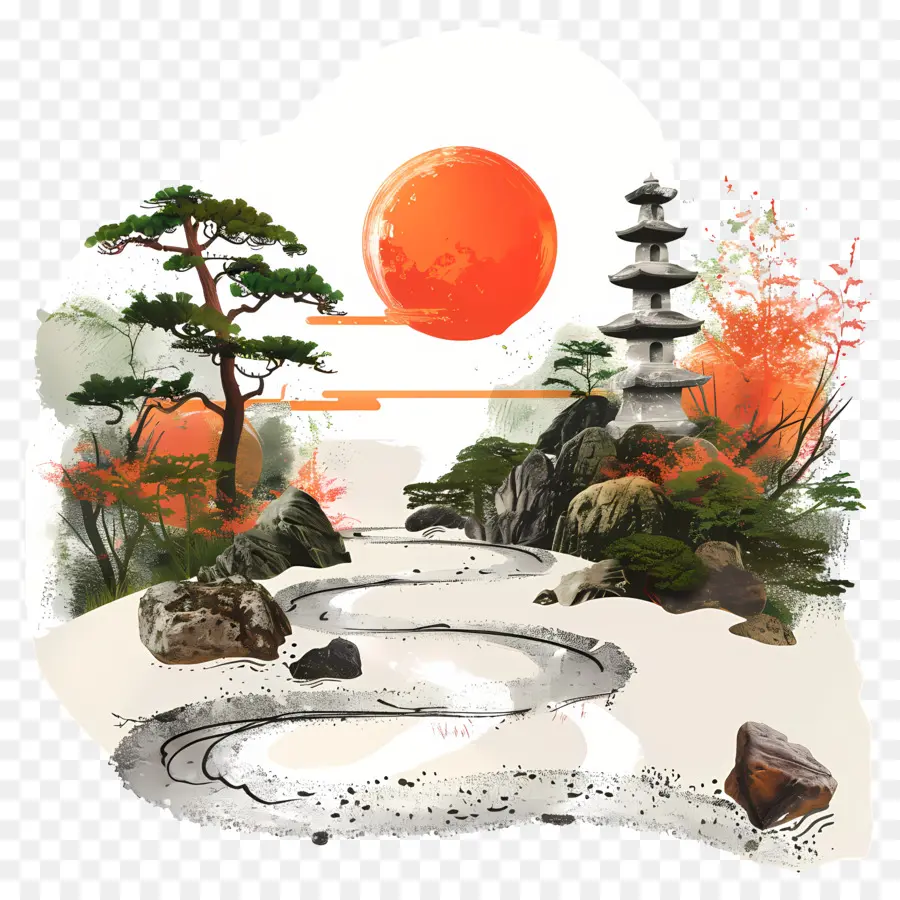 Zen Bahçesi，Japon Peyzaj PNG