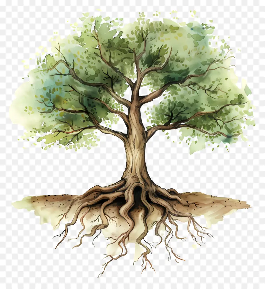 Kökleri Olan Ağaç ，Ağaç Boyama PNG