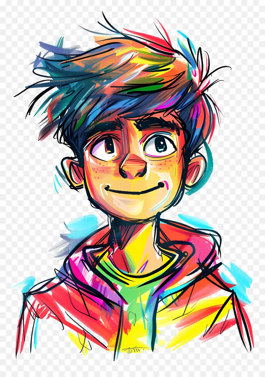 Karikatür çocuk，Parlak Renkli Saçlar PNG