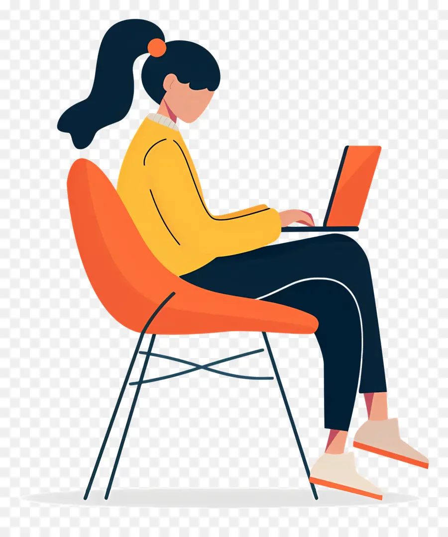 Kadın çalışıyor，Dizüstü Bilgisayarda çalışan  PNG