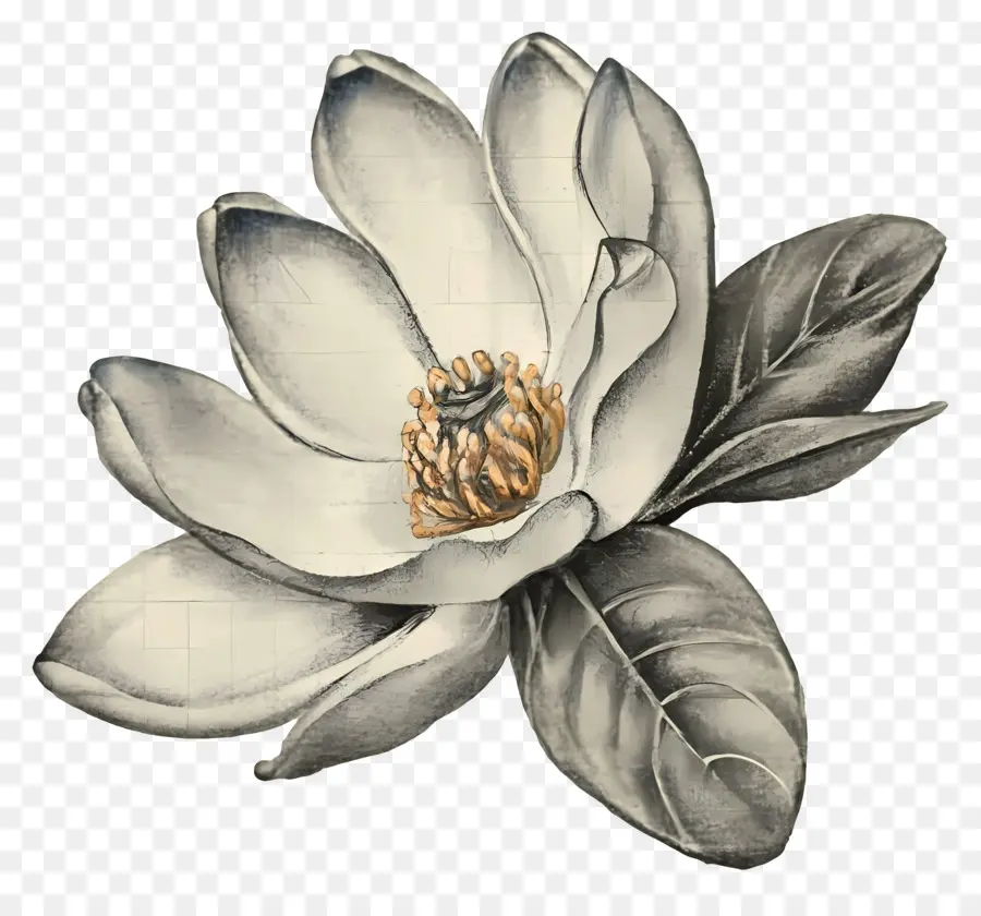 Manolya çiçek，Siyah Ve Beyaz Illüstrasyon PNG
