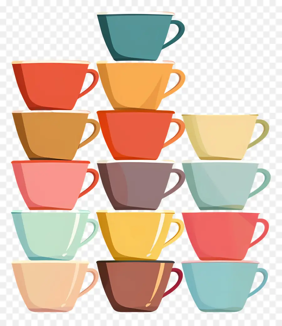 Bardak Yığını，Renkli Kahve Fincanları PNG