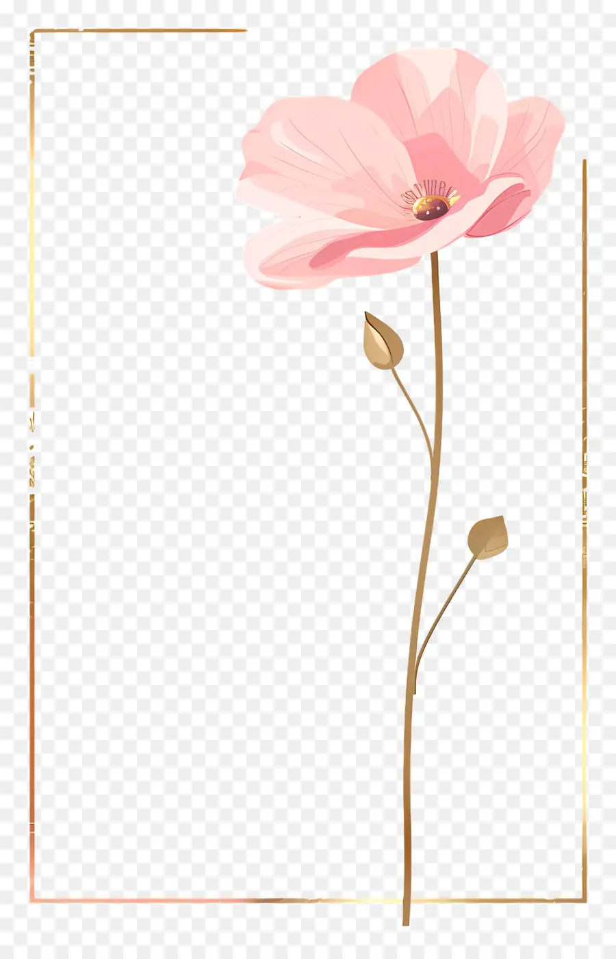 Altın çizgi çerçeve，Pembe çiçek PNG