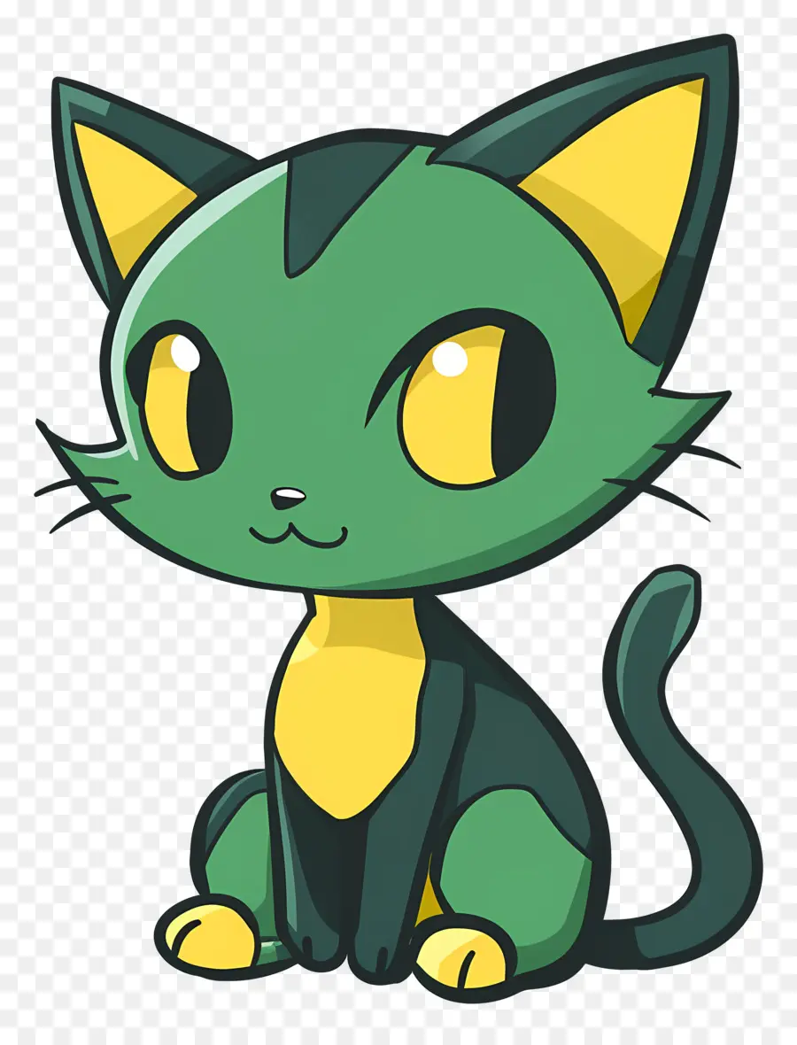 Karikatür Kedi，Yeşil Kedi PNG