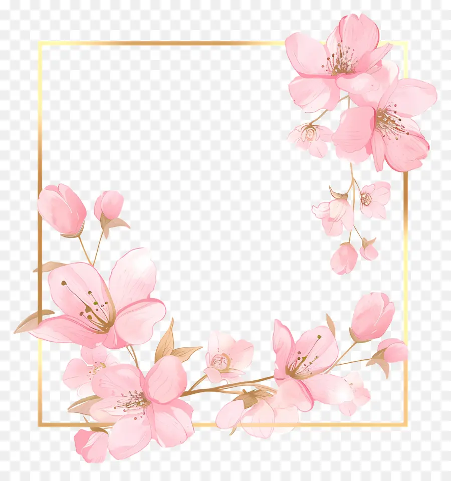 Altın çizgi çerçeve，Kiraz çiçeği PNG