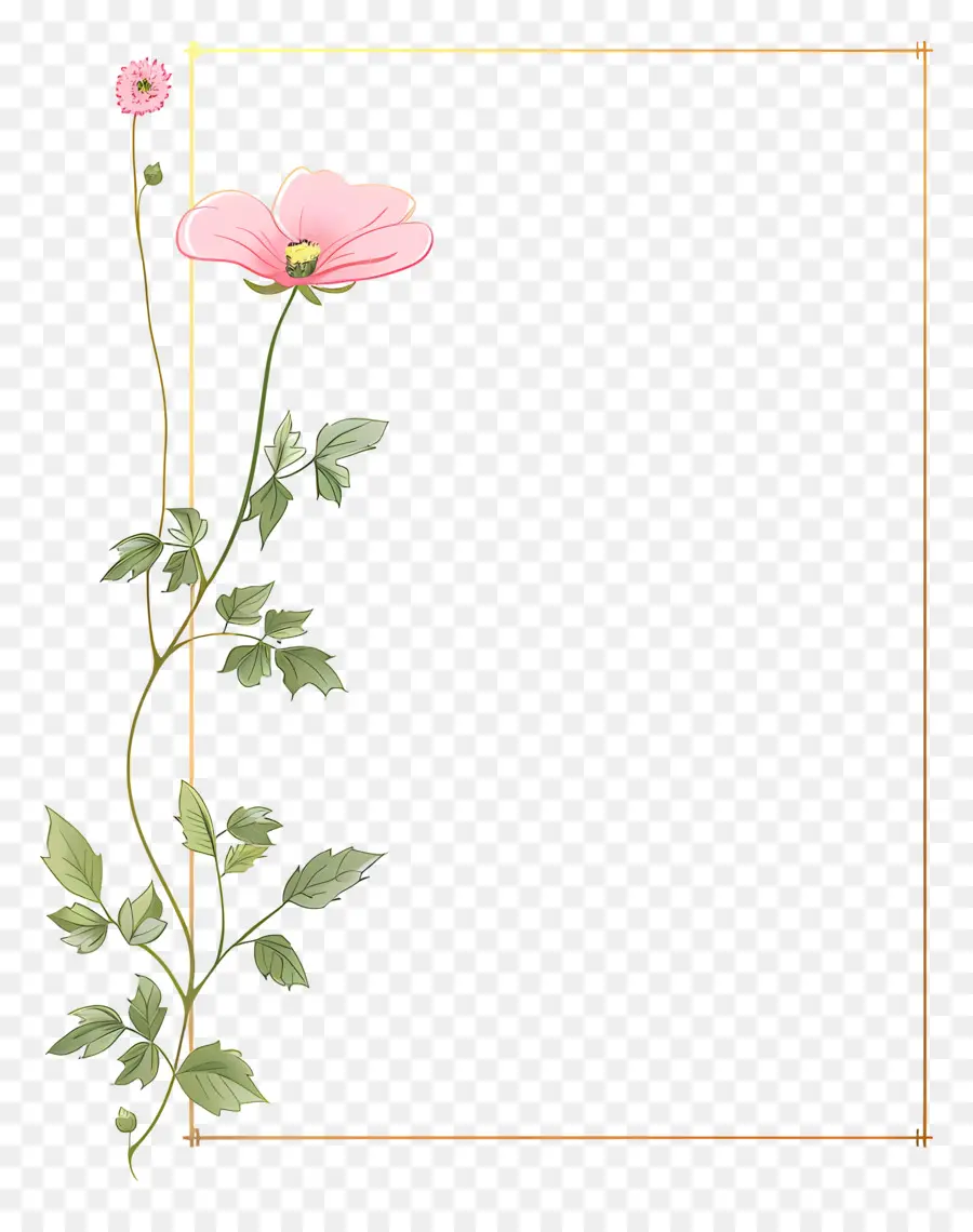 Altın çizgi çerçeve，Pembe çiçek PNG