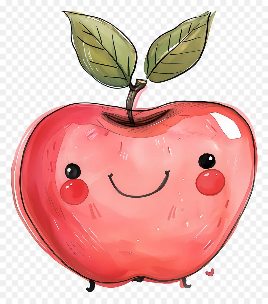 Karikatür Elma，Apple Gülümseyen  PNG