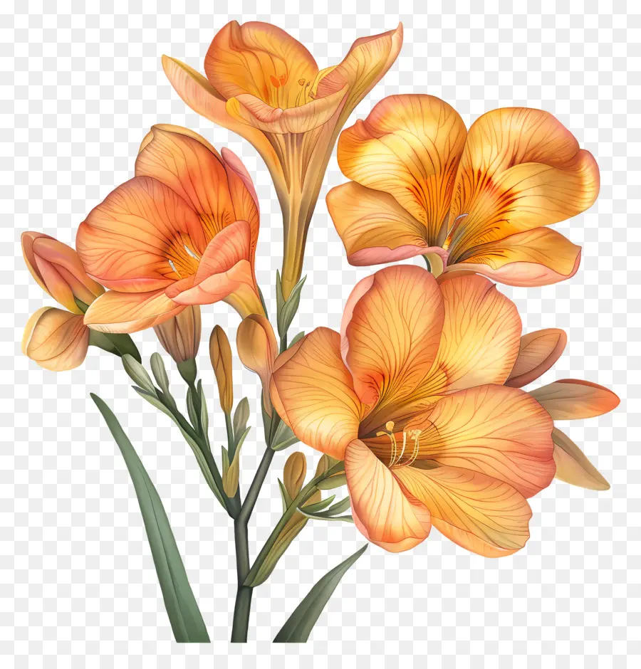 Freesia çiçeği，Turuncu çiçekler PNG