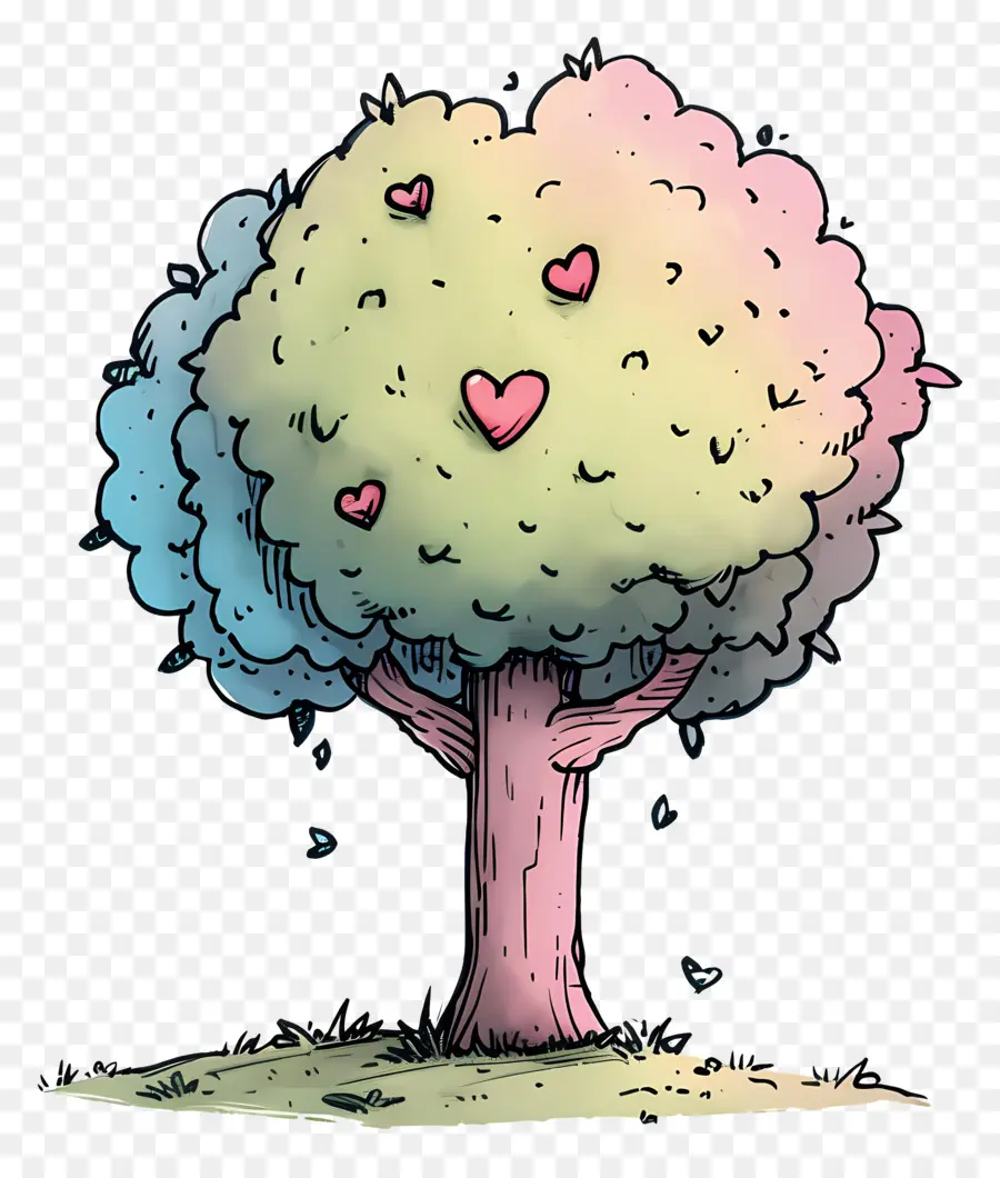 Karikatür Ağaç，Kalpler PNG