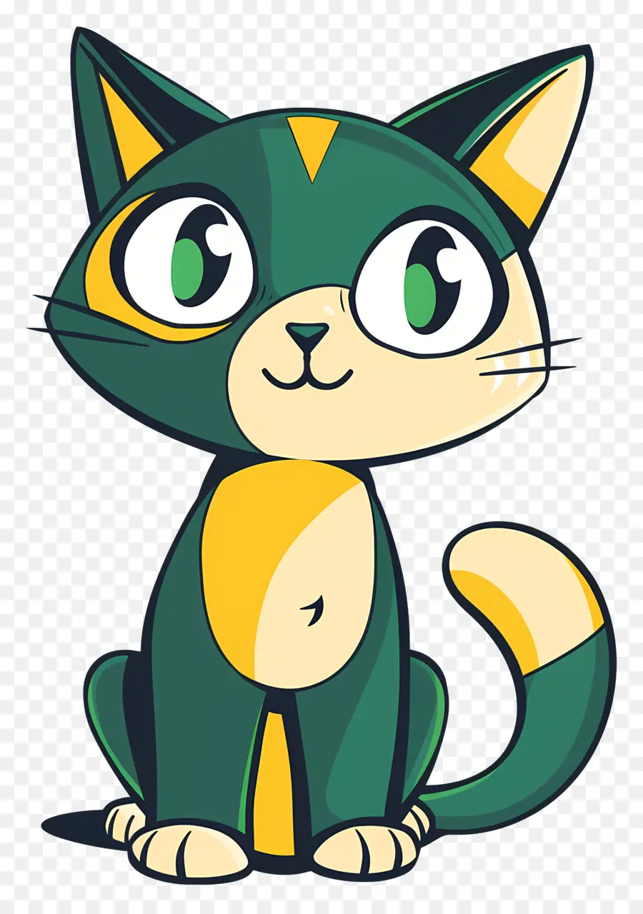 Karikatür Kedi，Yeşil Ve Sarı Kedi PNG