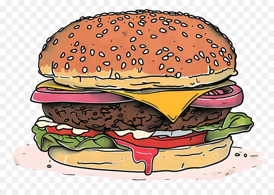 Karikatür Burger，Hamburger PNG