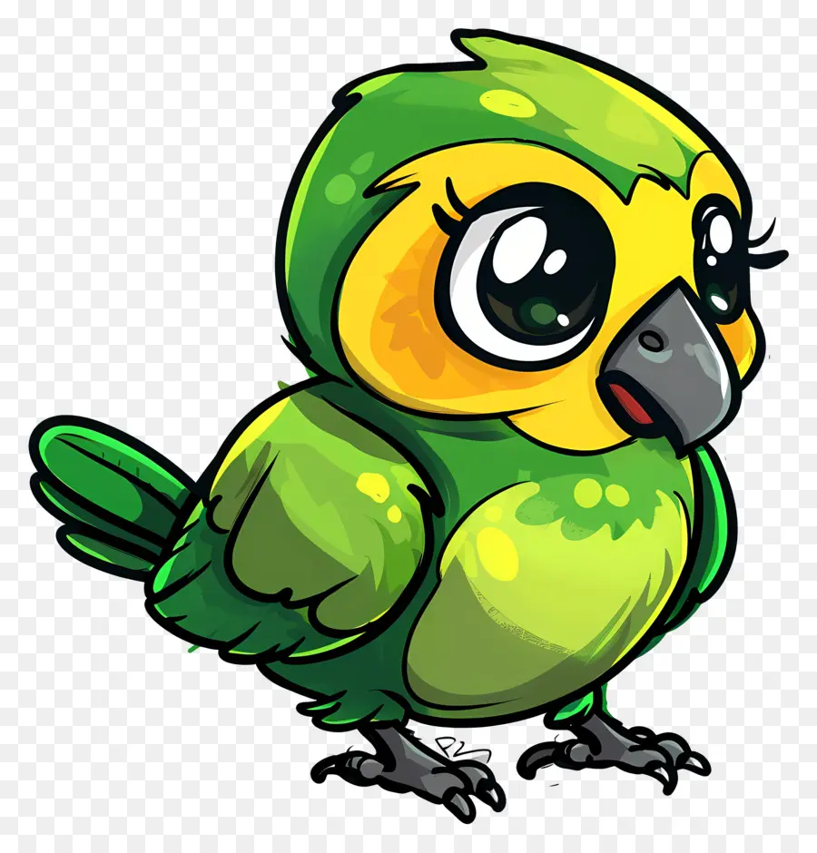 Karikatür Kuş，Yeşil Papağan PNG
