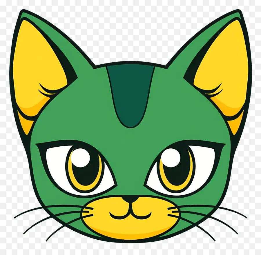 Sevimli Kedi Yüz，Yeşil Kedi PNG