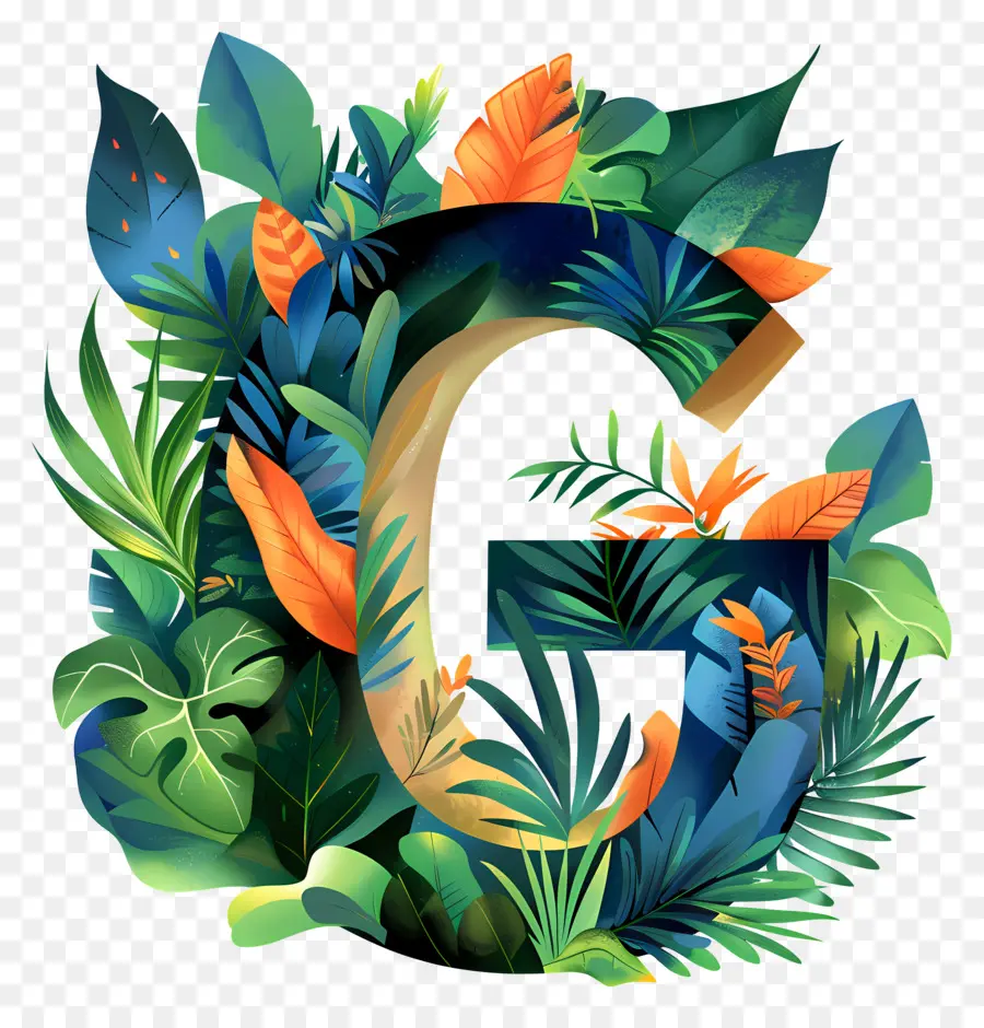 Mektup G，Tropikal Bitkiler PNG