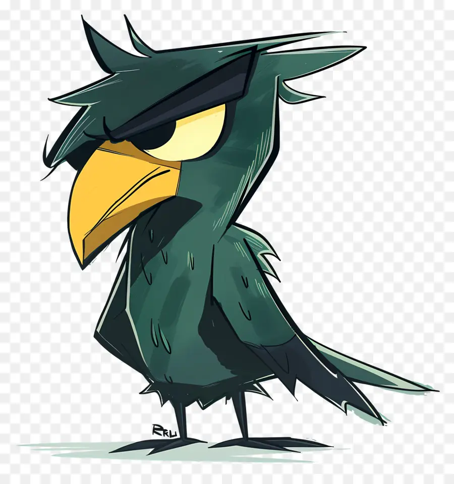 Karikatür Karga，Yeşil Kuş PNG