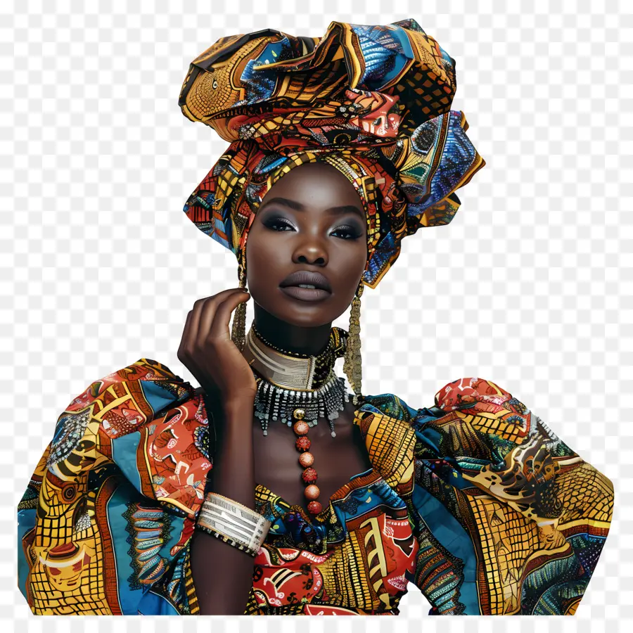Afrikalı Kadın，Ayrıntılı Headdress PNG