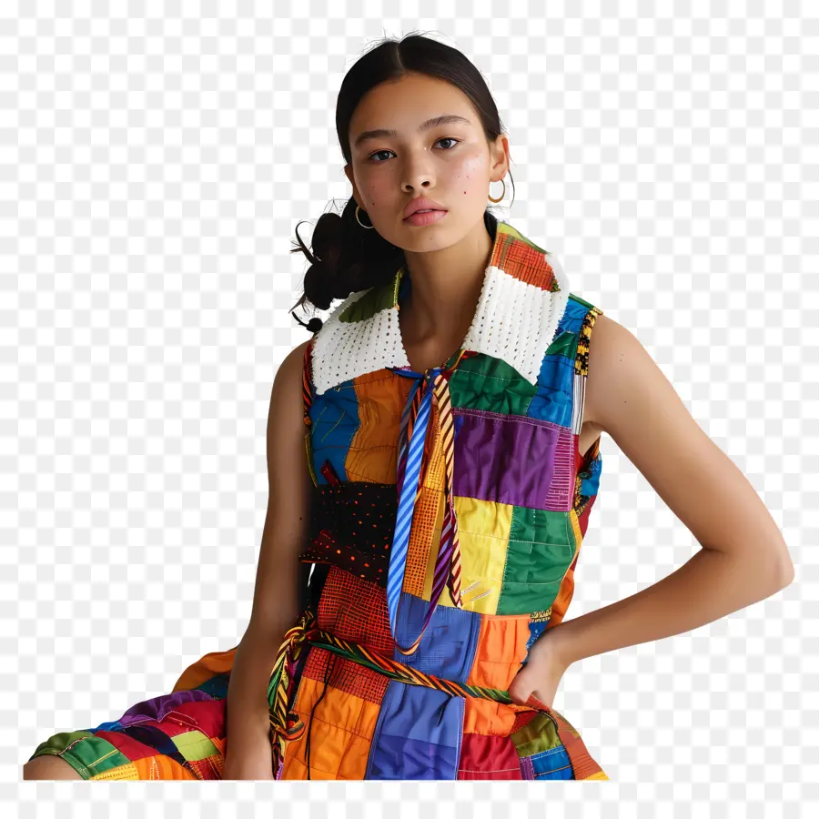 Moda Kızı，Patchwork Elbise PNG