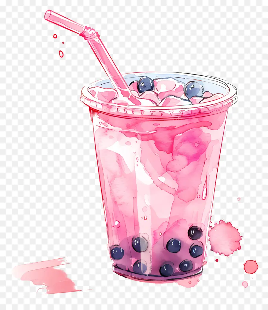 Pembe Boba çayı，Kabarcık Çayı PNG