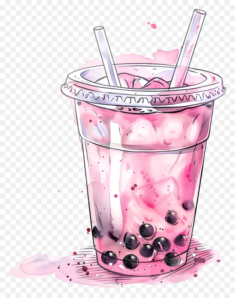 Pembe Boba çayı，Kabarcık Çayı PNG