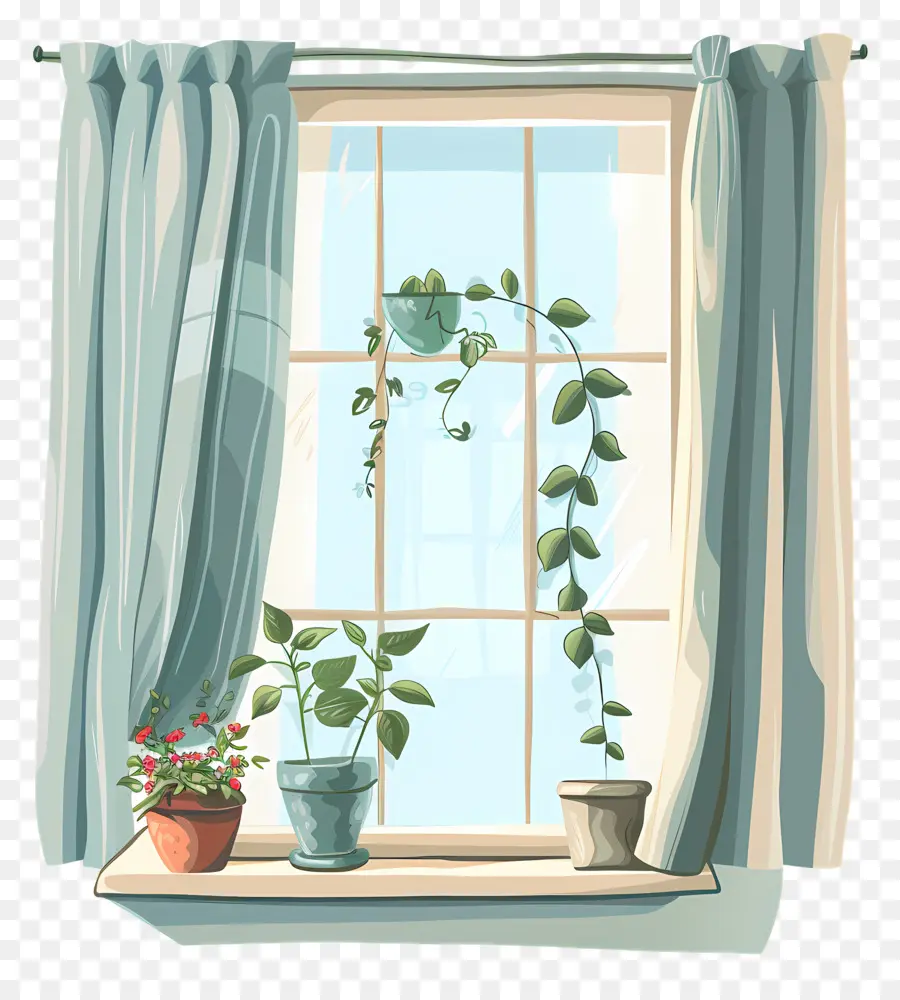 Perdeli Pencere，Kapalı Bitkiler PNG