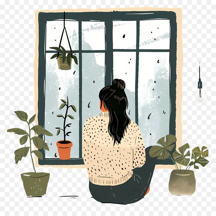 Sıkılmış Kadın，Pencerenin Pervazına PNG