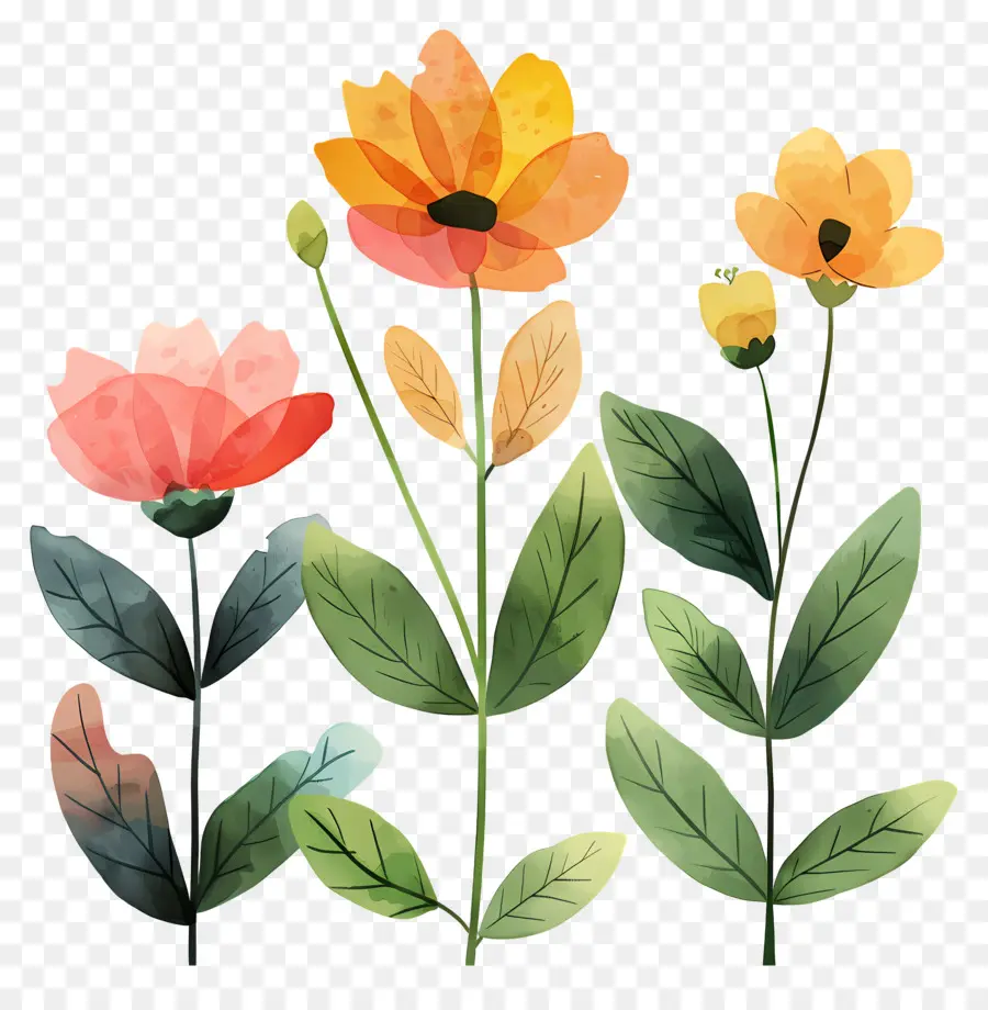 çiçek，Pembe Ve Turuncu Yapraklar PNG
