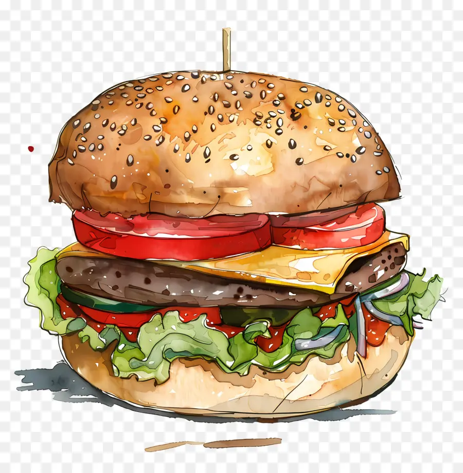 Hamburger，Suluboya Resim PNG