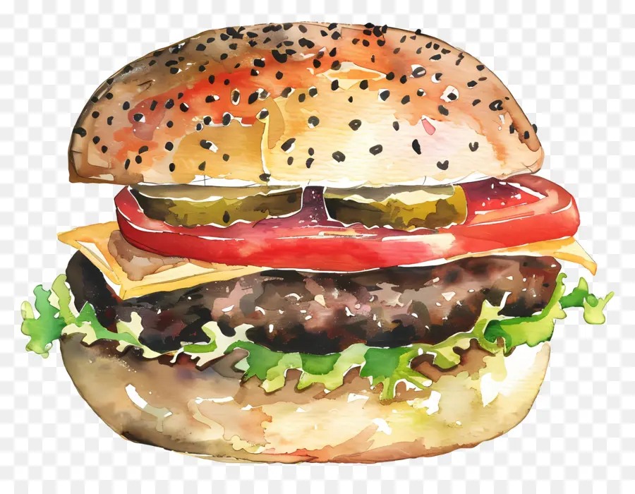 Hamburger，Suluboya Resim PNG