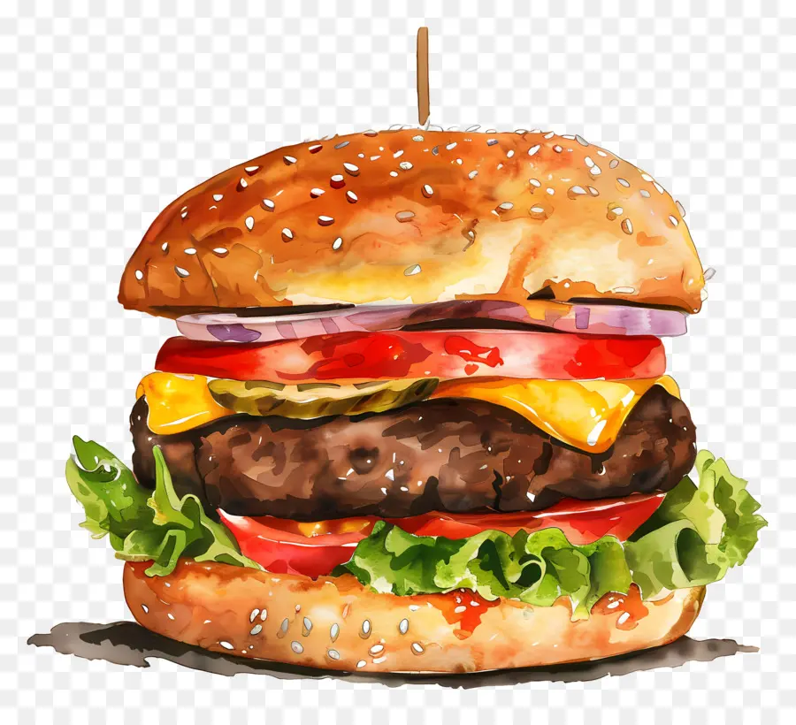 Hamburger，Suluboya Resim PNG