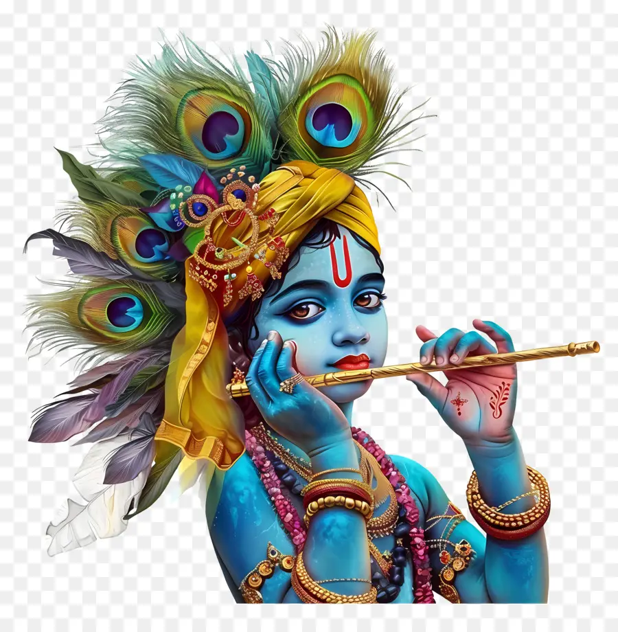 Krishna Janmashtami，Flütlü Mavi Tanrı PNG