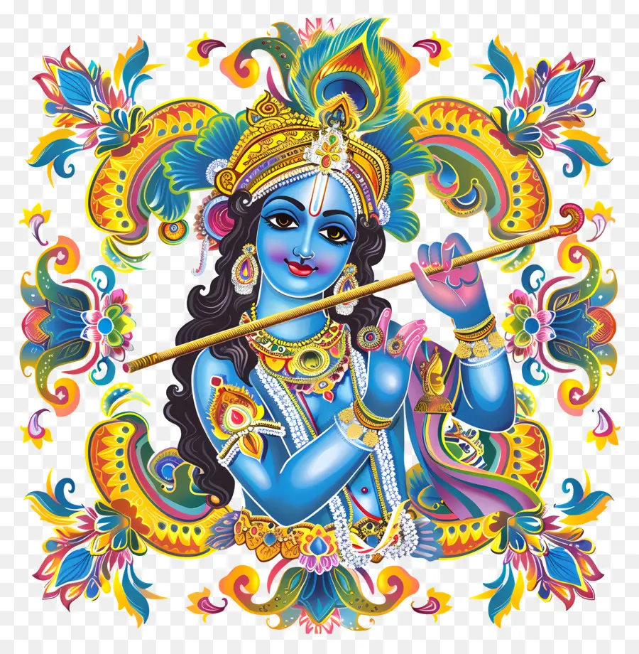 Krishna Janmashtami，Mavi Flüt Çalan PNG