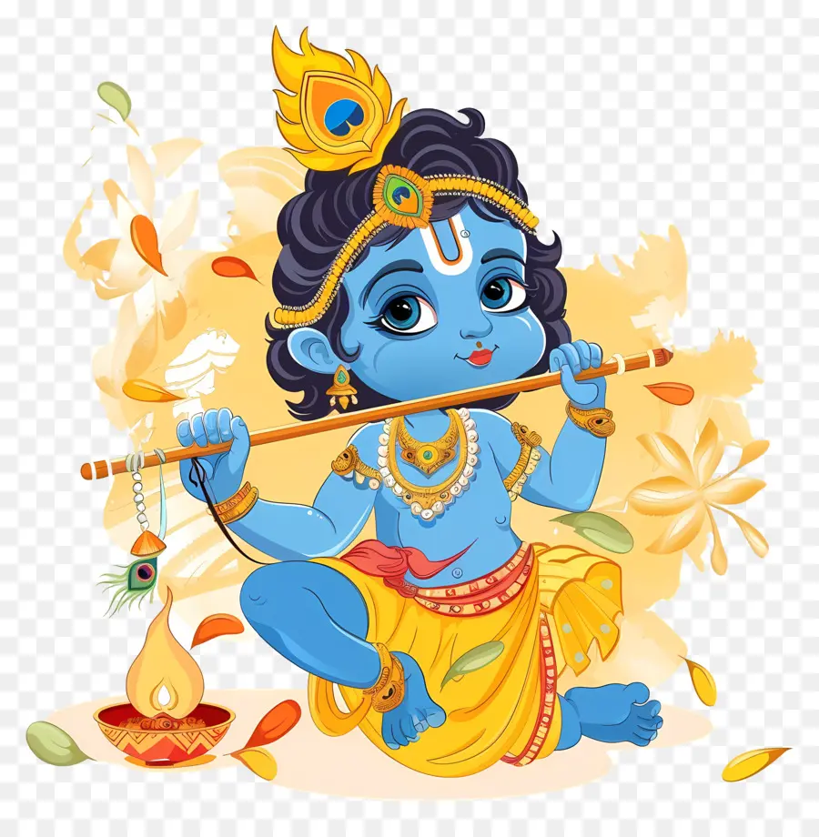 Krishna Janmashtami，Flütlü Mavi Bebek Tanrı PNG