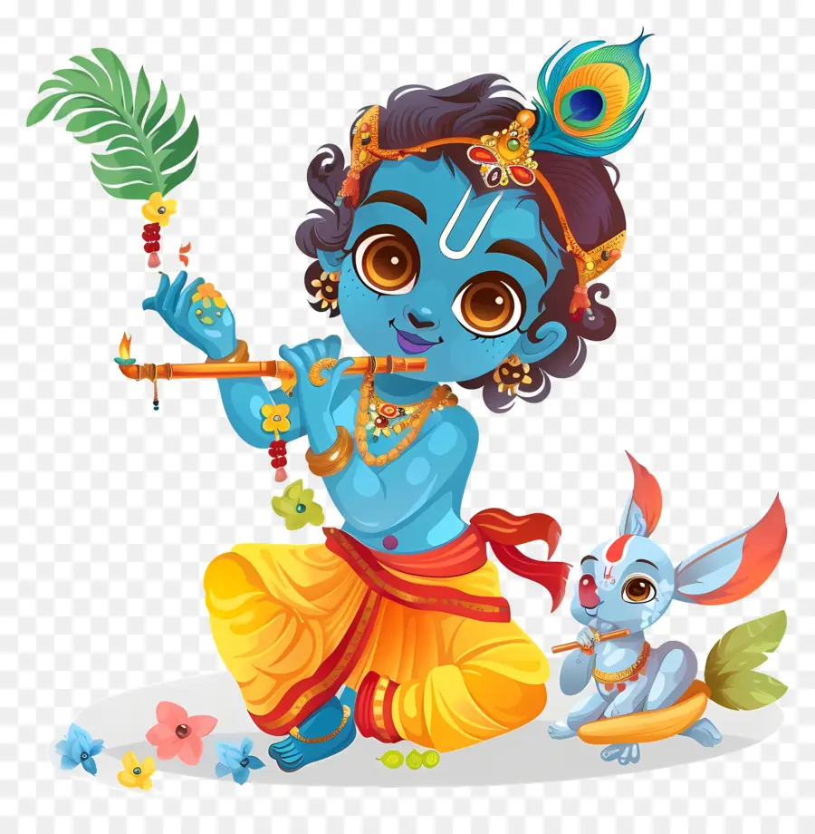 Krishna Janmashtami，Flütlü Mavi Çocuk PNG