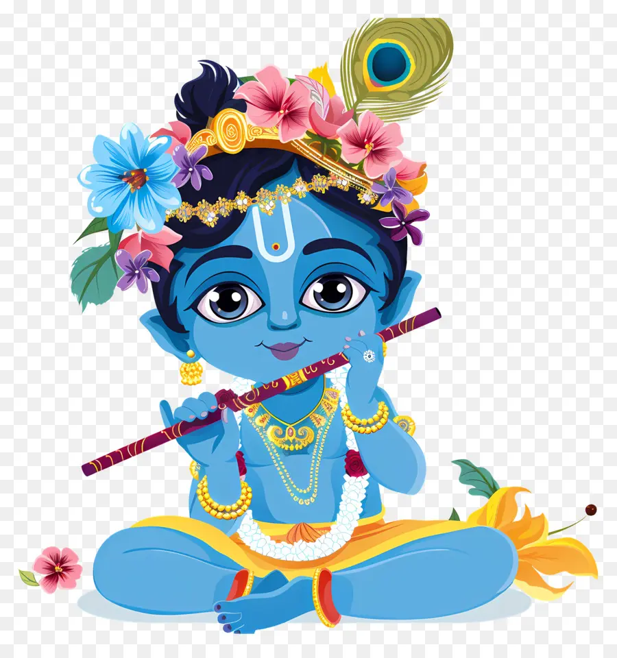 Krishna Janmashtami，Flütlü Mavi Çocuk PNG