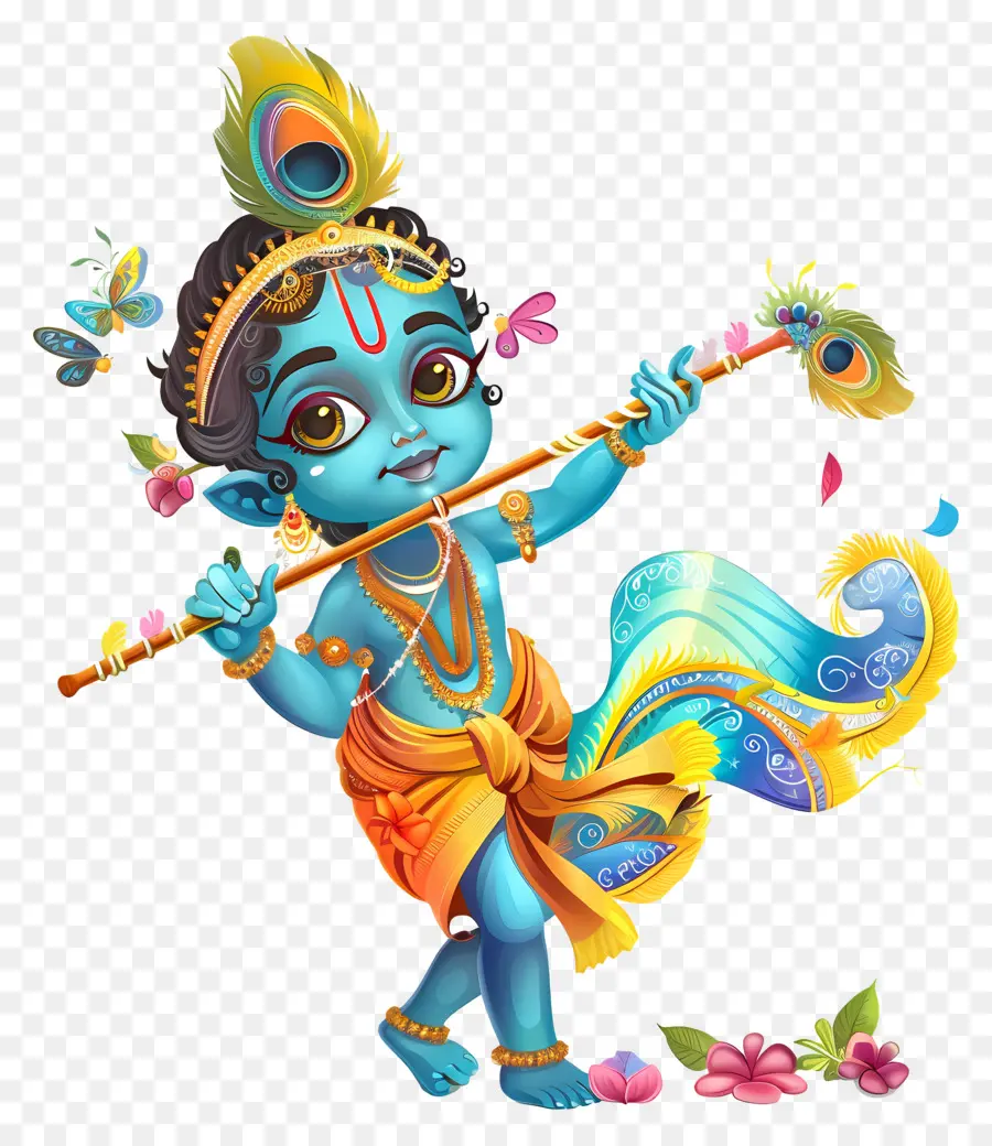 Krishna Janmashtami，Flütlü Mavi Çocuk PNG