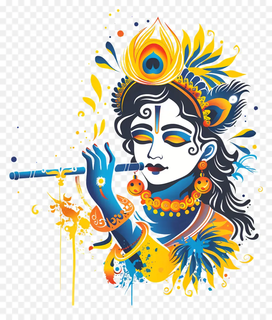 Krishna Janmashtami，Flüt çalan Mavi Tanrı PNG