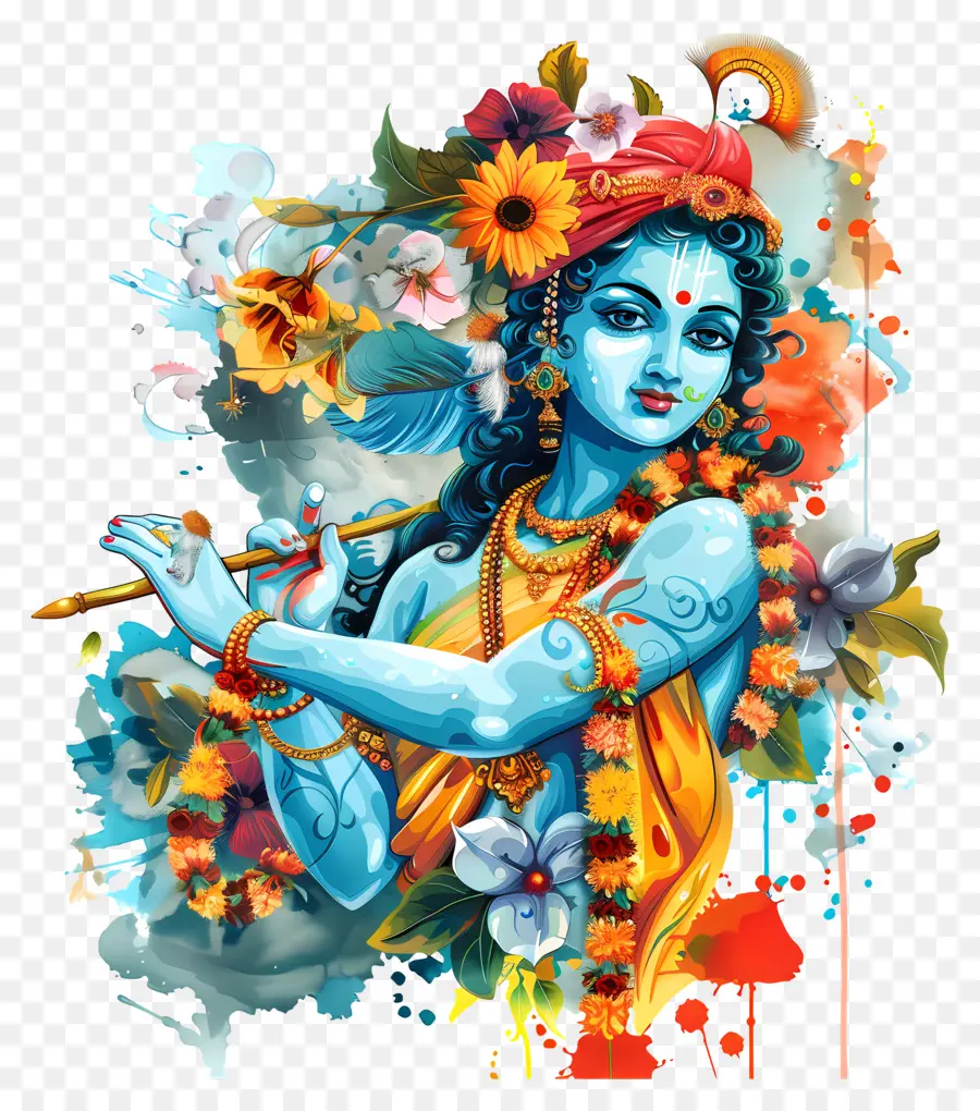 Krishna Janmashtami，Flütlü Mavi Tanrı PNG