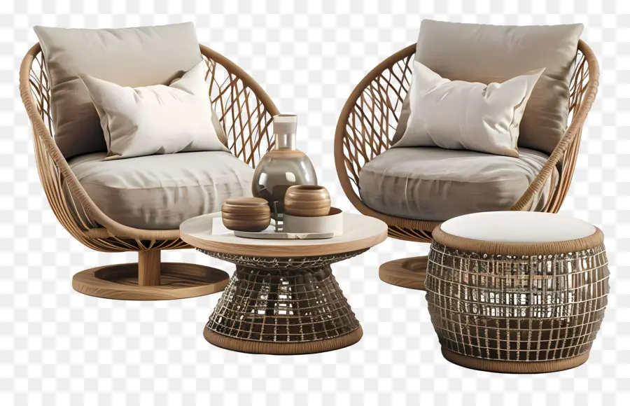 Rattan Mobilya，Sandalye Ve Masa Seti PNG