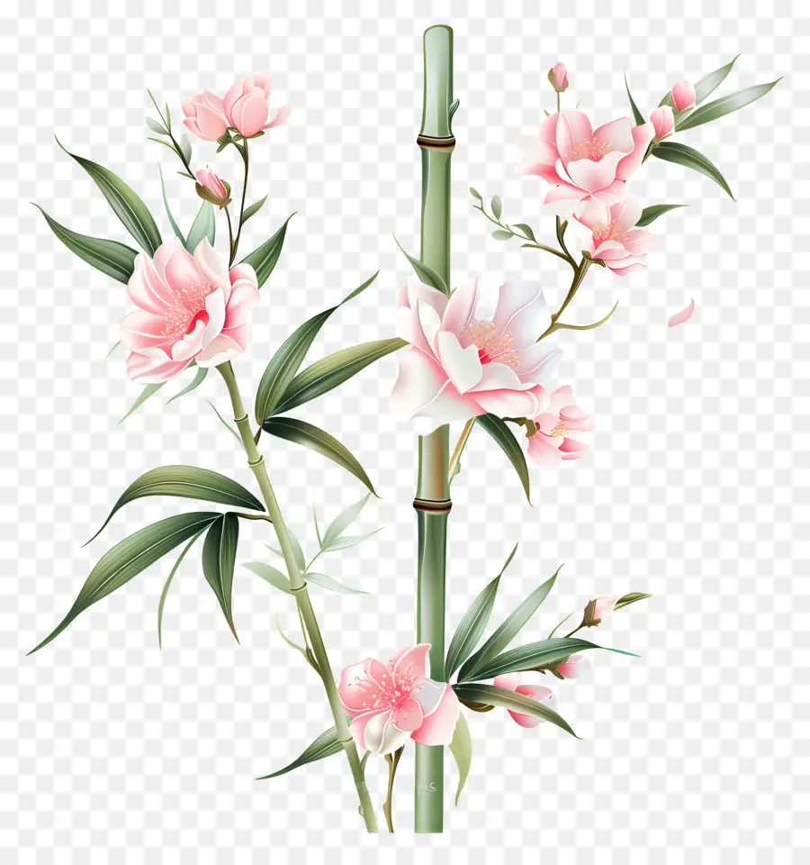 Bambu，Pembe Çiçekler PNG