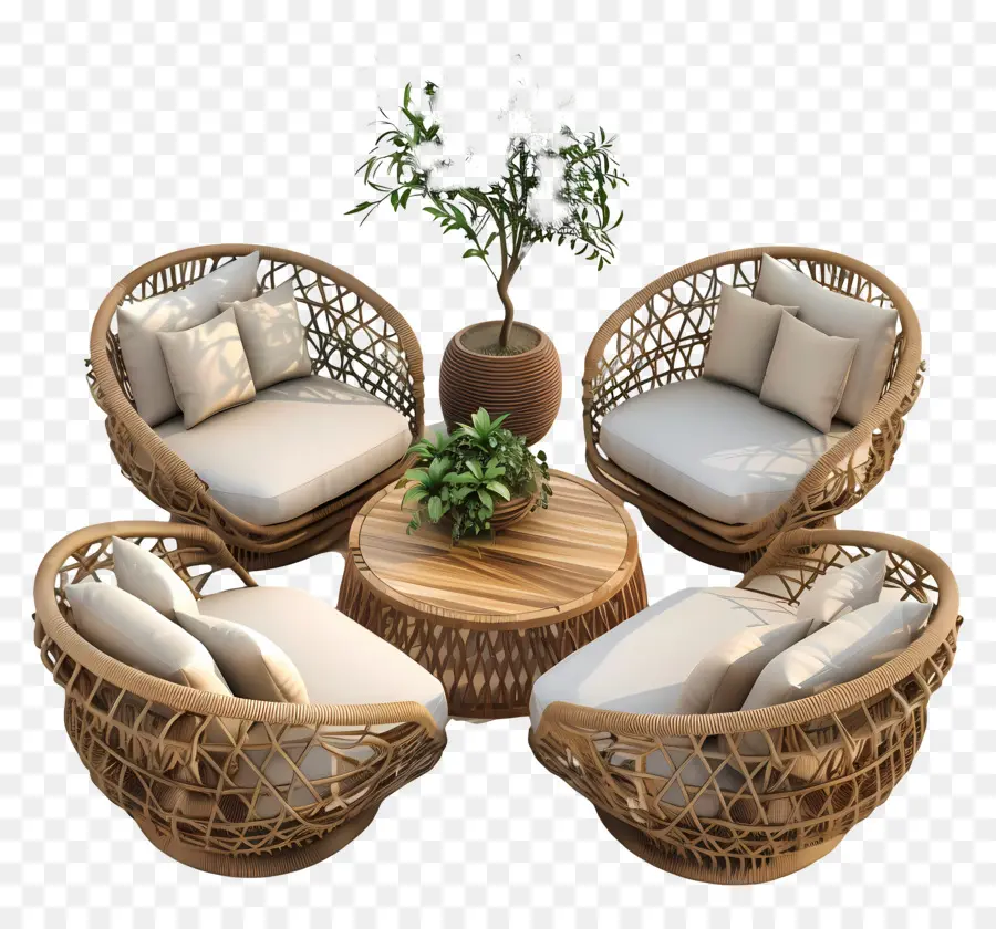 Dokuma Rattan Sandalyeler，Sehpa PNG