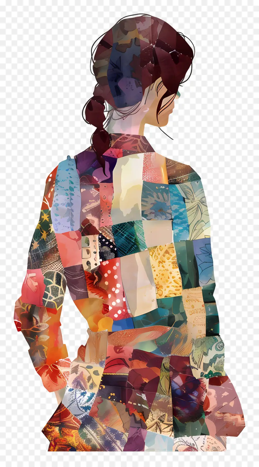 Moda Kadın，Renkli Patchwork Ceket PNG