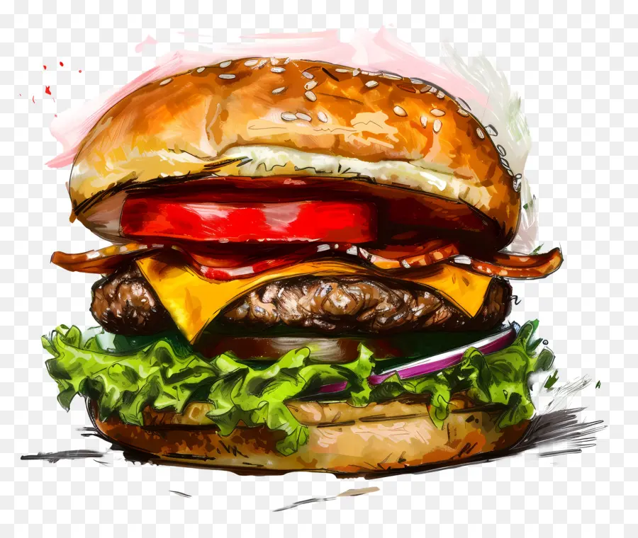 Hamburger，Suluboya Resim PNG